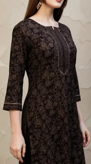 Women’s Black Printed A-Line Kurta view 2